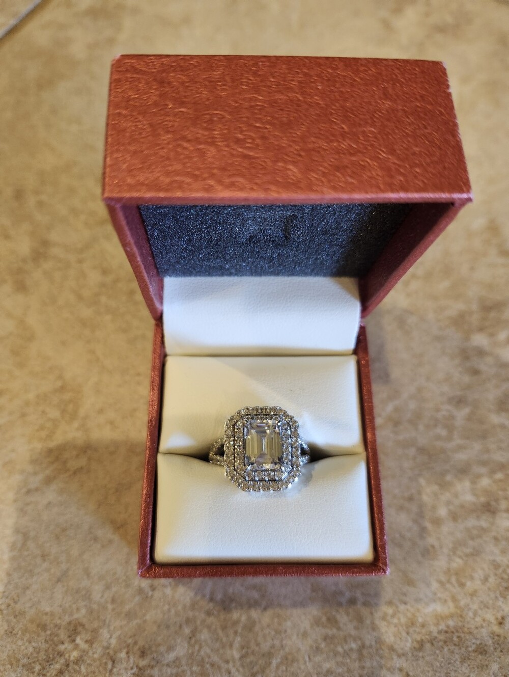 Berricle Emerald Cut Double Halo CZ Ring Sz 7/17.3mm 925 Sterling - Picture 2 of 11